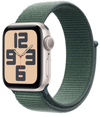 Apple Watch SE (2nd Gen) GPS 40mm Smartwatch with Starlight Aluminium Case with Lake Green Sport Loop - One Size. Fitness and Sleep Trackers, Crash Detection, Heart Rate Monitor, Carbon Neutral