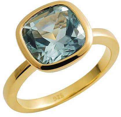 Anello in Argento Sterling Placcato Oro con Topazio Blu - Pietra Naturale Taglio Cuscino - Gioiello Elegante per Donna - Accessorio Raffinato e Regalo Perfetto (US Size 9 / Diameter 19)