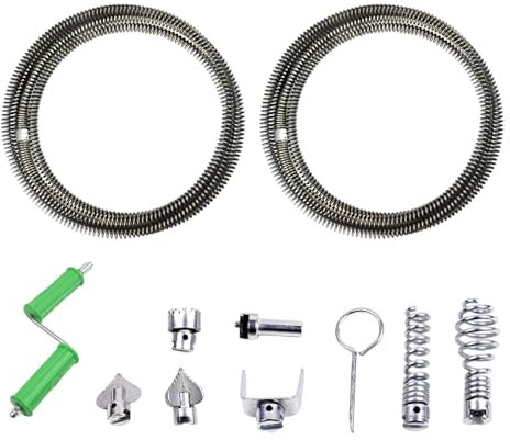 Drain Unblocker Wire Tools, Serpentine Pipe Cleaning Spiral 12 mm with 6 Pieces Drain Cleaner Cutting Head, Professional Unblocker Tool for Sewer, Kitchen Sinks,Toilet, Bathroom Drainage (3 M)