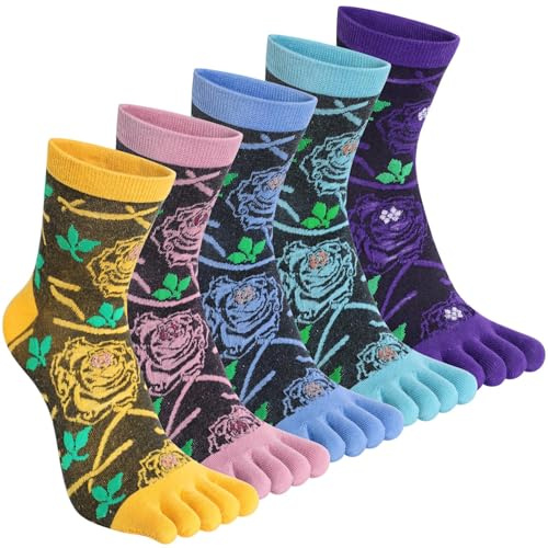 Chaussette à Doigts Femme Coton Court Basse Socquettes Orteils Séparés de Sport Running Chaussette Cute Animal Cartoon Modèle - 35-40/5 Paires