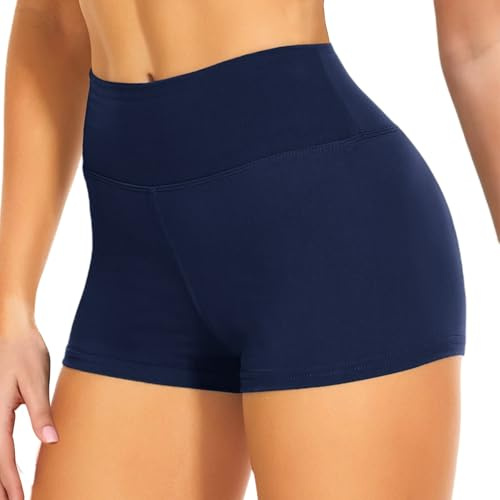 JiaYouLC High Waisted Mini Pants, Women's Stretchy Anti Chafing Shorts Yoga Gym Cycling Sports Running Workout Hot Pants (UK, Alpha, L, XL, Regular, Regular, Blue, 2.5 Inseam)