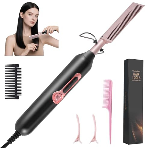 Brosse éLectrique à Lisser Les Cheveux, Brosse Portable à Lisser la Barbe en CéRamique Avec Affichage la TempéRature, RéGlage de la TempéRature à 3 Vitesses pour Perruques, Afro et Barbe