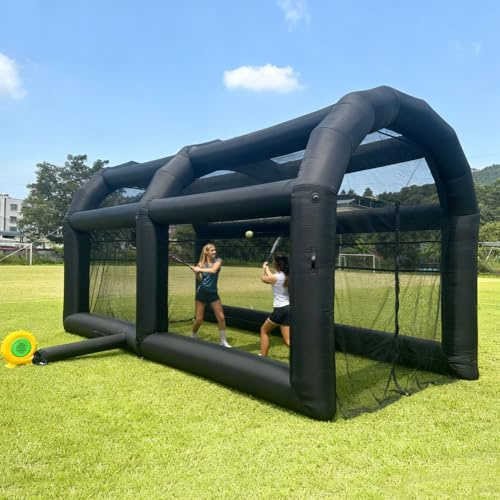 Inflatable Tennis Tent Baseball Cage Football Court Cage Inflatable Baseball Field Softball Batting & Pitching Cage with Blower (Black, 20ft L×10ft W ×10.5ft H)