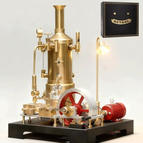 RETROL SE-03 Full Metal Stationary Steam Engine Model Kit that Works, 38PCS DIY Mini Engine with Boiler, Generator & Lamp Stand, Physical Science Gift for Education, Collectors & Adults