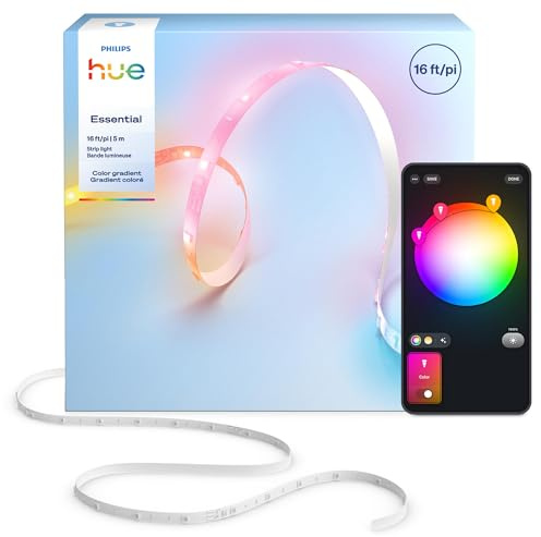 Hue Essential 5-Meter LED Strip Light, RGBIC, Vibrant Color and Ambiance, Flexible Indoor Lighting, Easy Installation, App and Voice Control, Compatible with Alexa, Google Assistant, and Apple Home