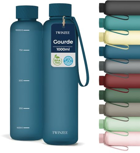 Twinzee Gourde Tritan 1 L Sans BPA Anti-Fuite Lave-Vaisselle Bleu Marine | Idéale pour le sport, l'école et le bureau · Réutilisable · Solide · Légère · Hydratation pratique au quotidien