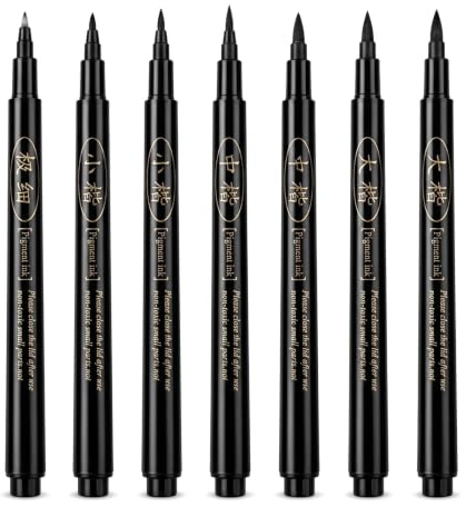 Merzio Calligraphy Pens Set for Beginners, 6 Pack Black Brush Pen (3 Large, 1 Medium, 1 Small, 1 Extra Fine), Waterproof Fineliner Pens for Hand Lettering, Writing, Drawing, Journal Accessories