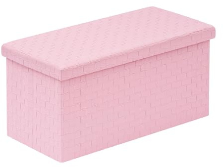 B FSOBEIIALEO Folding Storage Ottoman, Faux Leather Footrest Seat Long Shoes Bench Box Chest, Pink 30x15x15