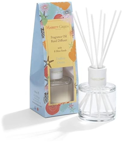 Hassett Green London Fragrance Oil Reed Diffuser - 100ml Glass Bottle with 8 Fibre Reeds - Endless Ocean