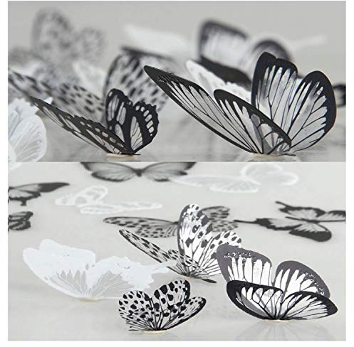 WandSticker4U®- 36er-Set 3D SCHMETTERLINGE SCHWARZ WEIß mit Glitzern I Schmetterling für die Wand Wohn-Schlaf-zimmer Kinderzimmer Mädchen Fenster Möbel Tisch Wand DEKO Hochzeit Party