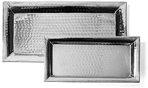 Colleta Home Silver Hammered Trays - Silver Serving Tray and Platters - Appetizer Tray - Chrome Platters (2 Pack Rectangle)