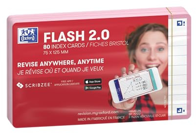 Oxford Flash 2.0 flashkort A7 75 x 125 mm linjerad rosa 80 stycken