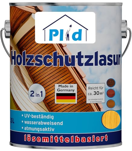 PLID® Holzschutzlasur Kiefer satin - [LANGZEITSCHUTZ] - alle Laub- und Nadelhölzer - feuchtigkeitsregulierend - UV-beständig - wetterbeständig - Holzschutzlasur für aussen - Made in Germany 2,5l