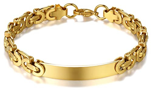 JewelryWe Smycken, pararmband, personlig, rostfritt stål, byzantiner, kungskedja, partnerarmband, vänskapsarmband, par, armkedja, armringar med gravyr för män kvinnor, silver guld, svart, 22