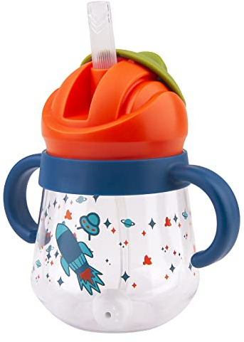 nohlerlife Trinklernbecher für Babymonate 6+, Kinder Trinkflasche, Baby Trinkbecher mit Griffen Auslaufsichere Lecksicher, Baby Strohbecher Soft Auslauf Cup 240ml, BPA frei (Blue)