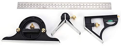 Set Quadrato Combinato 0-180 ° Righello Angolare in Acciaio Inossidabile Combinazione Tri Quadrato 0,01 Strumento di Misura per Goniometro Piazze per Carpenteria