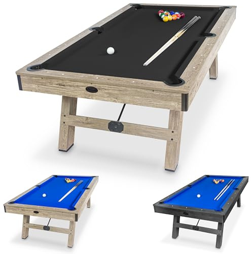 GoSports 8 ft Pool Table with Wood Finish - Modern Billiards Table with 2 Cue Sticks, Balls, Rack, Felt Brush and Chalk - Choose Your Style