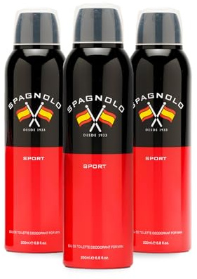 SPAGNOLO - Sport Pack de 3 x 200 ml, Desodorante Hombre Spray, Desodorante para Todo Tipo de Piel, Protección de Larga DuraciónDeodorant Hombre, Fragancia Amaderada Especiada