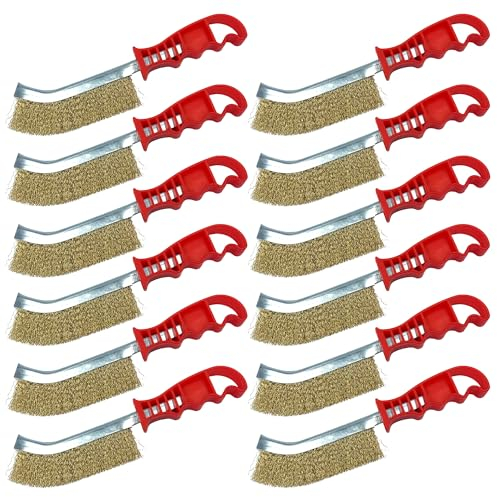 Brass Wire Brush Set - Multipurpose Wire Brushes for Cleaning with Easy to Grip Handle − Rust Remover for Metal and Heavy Dirt Cleaning - Pack of 12