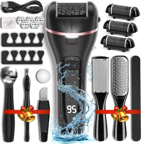 Wea&Hea Electric Callus Remover for Feet with 3 Roller Heads 2 Speed Rechargeable Waterproof Professional Pedicure Kit 17 in 1 Foot File Tools Perfect for Dead Hard Cracked Dry Skin