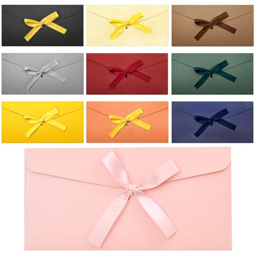 SUPGOD 10 Pcs Enveloppes Rétro Colorées en Papier Kraft - Élégantes Avec Ruban pour Cadeau Noel, Fête D'Anniversaire, Thanksgiving, Cartes Vœux