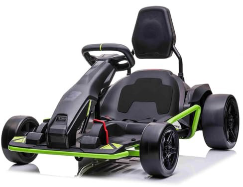 Drift Racer 24V Electric Ride On Go Kart┃Drift Go Kart┃Electronic and Mechanical Brakes┃Racing steering wheel┃Variable Speed┃Rear slick drift wheels┃LED Light┃OutdoorToys┃2 Colour Options┃Black┃