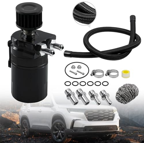 RYANSTAR RACING Universal 350ml Baffled Oil Catch Can, with Breather Filter,Upgraded Braided Hose Aluminum Oil Catch Can Kit(Black)
