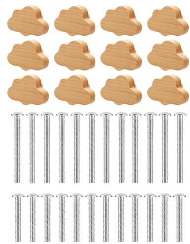 Tagtight Lot de 12 boutons de meuble en forme de nuage - En bois - Pour commode, chambre d'enfant, armoires en bois - Pour armoires et meubles