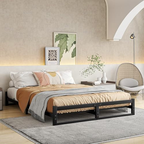 VECOCHO King Size Bed Frame,5ft Floor Bed Frame King Size Bed Base with Steel Slats,Heavy Duty Metal Platform Low Bed King Beds 150x200 cm,Mattress Base No Box Spring Needed,No Noise,Black