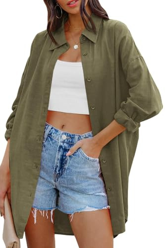 Cicy Bell Women's Blouse Oversized Cotton Shirts with Pockets | Long Sleeve, Button Down, Solid, Casual, Summer Basic Top
