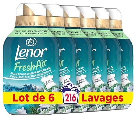 Lenor Fresh Air Adoucissant 216 lavages (36x6), Parfum Solstice Boréal, Protection Anti-Odeurs, Fraîcheur Ultra Concentrée, Fabriqué En France