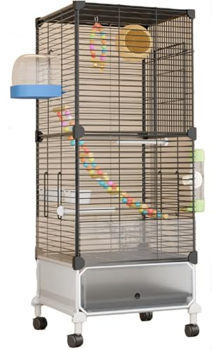 38in Large Bird Cage Parakeet Cage with Rolling Stand, Outdoor Double-Layer Cockatiel Bird Aviary with Tray, Iron Flight Bird Cage for Budgies, Finches, Quaker(Black Iron Netting)