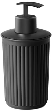 TATAY Dispensador Jabon Baño Negro | Plástico Reciclado y Resistente | Fabricado en España de Forma Responsable | Sin Fugas | Diseño Minimalista | Limpieza Fácil y de Recargar - Colección Baobab