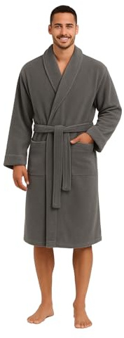 kraftd Mens Robe Cotton Bathrobe Terry Towelling Shawl Collar Bath Robe Dressing Gown