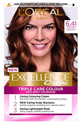 L'Oreal Excellence Permanent Hair Dye 6.41 Natural Hazelnut, brown, 1 count