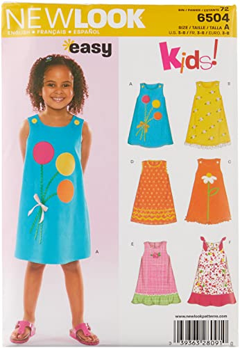 Simplicity U06504A New Look Easy to Sew Sleeveless Girl's Dress Sewing Pattern Kit, Code 6504, Sizes 3-8