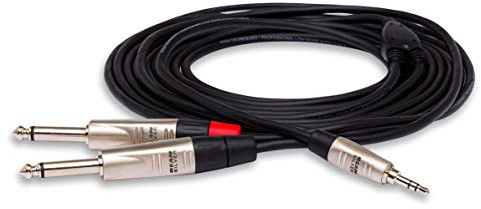 Hosa HMP-003Y, Pro Stereo Breakout, REAN 3.5 mm TRS to Dual 1/4 in TS, 3 ft