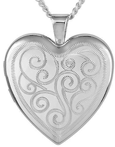 Utsökt graverad detalj sterling silver familj hjärta medaljong för kvinnor – på 16 tum, 18 tum eller 20 tum kedja – graverbar – öppet hjärta foto medaljong minne hänge halsband e sterlingsilver, colore: SILVER, cod. BU1520-M&M-ID-18