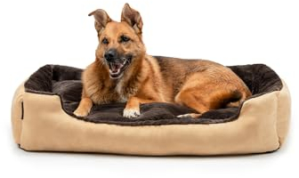 lionto Hundebett mit Wendekissen und Rutschfester Unterseite, Robustes Heimtierkissen mit tiefem Einstieg für Hunde und Katzen jeden Alters, 90x70 cm, kuscheliges Hundekissen, beige/braun