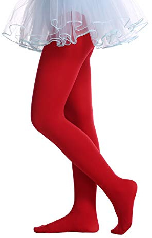 EVERSWE Girls Semi Opaque Footed Tights, Microfiber Tights (2-4, Red)