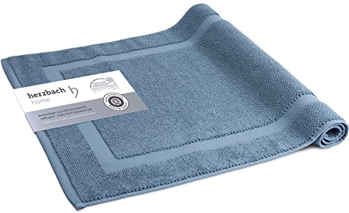 herzbach home Badvorleger 100% Baumwolle | Duschvorleger | 1.000 g/m² | Saugfähig | Waschbar (Blau, 50 x 80 cm)