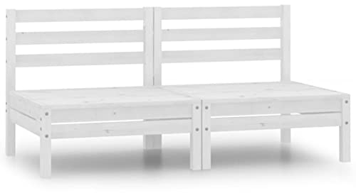 Catherinol Garten-Mittelsofas 2 STK. Loungesofa, Sitzecke Garten, Gartensofa, Multifunktionssofa, Balkonset, Palettenmöbel, Europaletten Möbel, Balkonmöbel, Paletten Sofa, Weiß Kiefer Massivholz