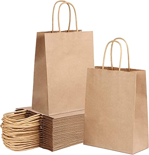 Bolsas para regalos, 50 bolsas de papel kraft con asas, bolsas para regalar en diferentes tamaños, bolsas de papel para tiendas y comercios (32 x 41 x 11 cm)