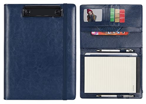 Wonderpool Portapapeles de Cuero PU Para Bloc de Notas Soportes Para Formularios Planificador de Entrevistas Reuniones Escritura Carpeta de Documentos Soporte Documentos Para Oficina (Azul, A5)