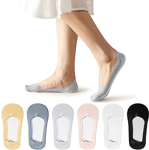 flintronic Unsichtbare Rutschfeste Eisseidensocken, 6 Paar Damen No-Show-Socken mit Rutschfest Silikon, Atmungsaktive Geschnittene Eisseidensocken für Loafer, Sneakers, Flache Schuhe, Bootsschuhe