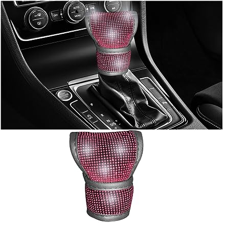 JNNJ Funda para Palanca de Cambios de Coche con Cristales Brillantes, Bling Pomo de Cambio de Marcha para Coche, Cubierta de Cambio Universal Accesorios Protectores para Decoración(Rosa)