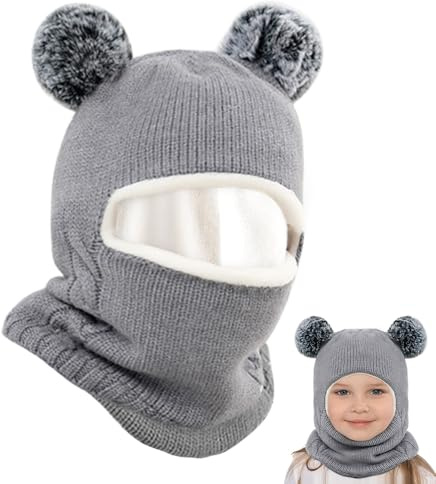mizikuu 3 en 1 Pasamontañas Térmicos de Invierno, Gorro de Punto para 2-7 Años Niño Niñas Bebés Sombreros y Bufanda Calentador de Cuello Multifunción Resistente al Viento Cálido con Forro Polar