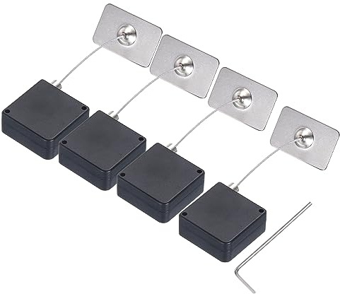 sourcing map Retractable Cable Lock with Double-Sided Adhesive Remote Control Security Lock Rectangular for TV, DVD,Showroom,Remote,600g 4Set Black