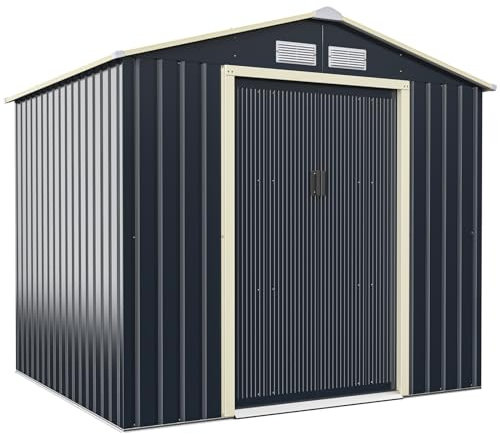COSTWAY 7x4ft Metal Storage Shed and Extension Kit, Outdoor Lockable Tool Storage Box with 4 Vents, Double Sliding Door & Sloped Roof, Weatherproof Garden Shed House Hut (Garden Shed)
