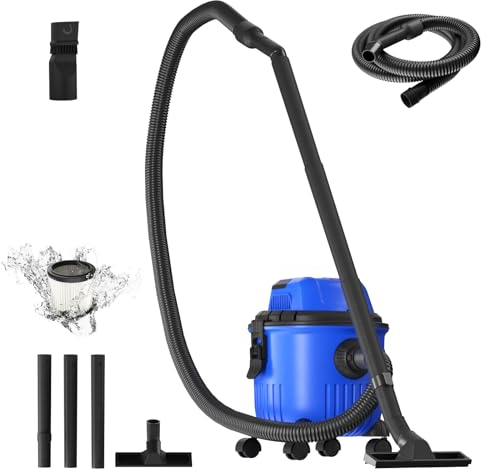DICN Wet and Dry Vacuum Cleaner 800W House Cleaning 3-In-1 Wet-dry Vacuums with Blowing Function 15 Litre Large Container and 2M Power Cord Indoor & Outdoor for Home/Garden/Shop/Garage - Blue